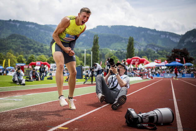 Bilder des Jahres 2022, Sport 05 Mai Sport Themen der Woche KW21 Sport Bilder des Tages Suisse Simon Ehammer celebrates after setting a new long jump world record in the decathlon during the long jump event, at the men s decathlon event on the first day of the Hypo-Meeting, IAAF World Combined Events Challenge, in the Mosle stadium in Gotzis, Austria, Saturday 28 May 2022. JASPERxJACOBS  x35575497x