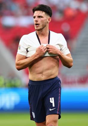 Budapest, Hungary, 4th June 2022. Declan Rice of England during the UEFA Nations League match at Puskas Arena, Budapest. Picture credit should read: David Klein Sportimage EDITORIAL USE ONLY. No use with unauthorised audio, video, data, fixture lists, club league logos or live services. Online in-match use limited to 120 images, no video emulation. No use in betting, games or single club league player publications. SPI-1726-0057