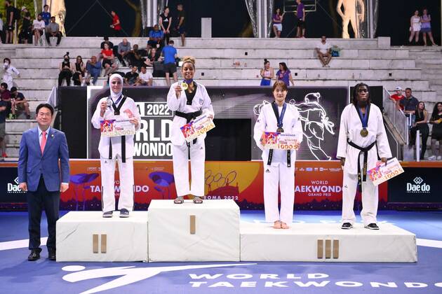 Mandatory Credit: Photo by Domenico Cippitelli LiveMedia Shutterstock (12972811ad) Jan-di KIM (KOR), Julyana AL-SADEQ (JOR),Ruth GBAGBI (CIV) and Magda WIET HENIN (FRA) during SF and F round of World Taekwondo Grand Prix at Foro Italico, Nicola Pietrangeli Stadium, 4th June 2022, Rome, Italy. Taekwondo World Taekwondo Roma Grand Prix (day2), Foro Italico, Rome, Italy - 04 Jun 2022 Taekwondo World Taekwondo Roma Grand Prix (day2), Foro Italico, Rome, Italy - 04 Jun 2022 Copyright: xDomenicoxCippitelli LiveMedia Shutterstockx 12972811ad