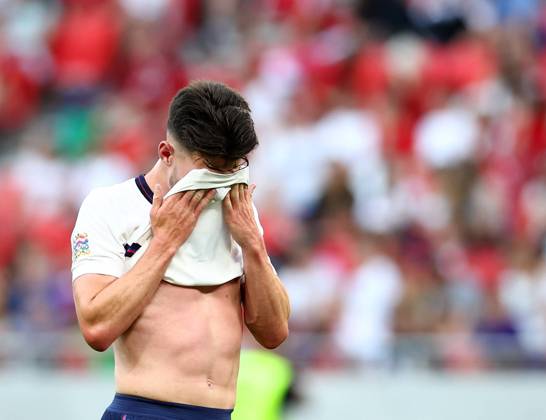 Budapest, Hungary, 4th June 2022. Declan Rice of England during the UEFA Nations League match at Puskas Arena, Budapest. Picture credit should read: David Klein Sportimage EDITORIAL USE ONLY. No use with unauthorised audio, video, data, fixture lists, club league logos or live services. Online in-match use limited to 120 images, no video emulation. No use in betting, games or single club league player publications. SPI-1726-0197