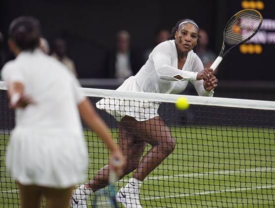 Tennis: Wimbledon championships Serena Williams (R) of the United States plays against Harmony Tan of France in the first round of the Wimbledon tennis tournament in London on June 28, 2022. A14AA0001307376P