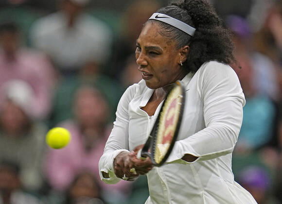 Tennis: Wimbledon championships Serena Williams of the United States plays against Harmony Tan of France in the first round of the Wimbledon tennis tournament in London on June 28, 2022. A14AA0001307429P