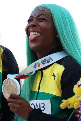 Shelly-Ann Fraser-Pryce (JAM), JULY 18, 2022 - Athletics : IAAF World Championships Oregon 2022 Women s 100m Award ceremony at Hayward Field, Eugene, Oregon, USA.  (193823670)