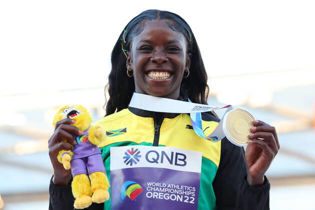 Shericka Jackson (JAM), JULY 21, 2022 - Athletics : IAAF World Championships Oregon 2022 Women s 200m Award ceremony at Hayward Field, Eugene, Oregon, USA.  (194087344)