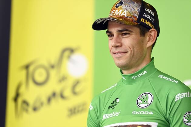 CAHORS, FRANCE - JULY 22 : Van Aert Wout (BEL) of Team Jumbo-Visma green jersey during stage 19 of the 109th edition of the 2022 Tour de France cycling race, a stage of 189 kms with start in Castelnau-Magnoac and finish in Cahors on July 22, 2022 in Cahors, France, 22 07 2022 ( Motordriver Kenny Verfaillie - Tour de France 2022 - Stage 19 PhotoNews Panoramic 