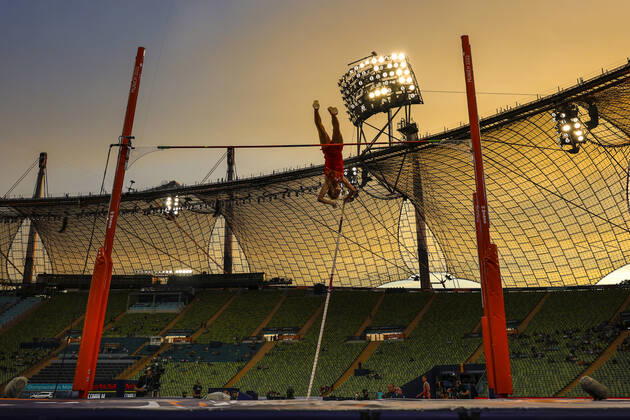 European Championships Munich22; Leichtathletik, 13.08.2022 Impressionen vom Stabhochsprung der U20 Maenner - European Championships Munich22 am 13.08.22 im Olympiastadion in Muenchen, Deutschland. Copyright: xBEAUTIFULxSPORTS AxelxKohringx
