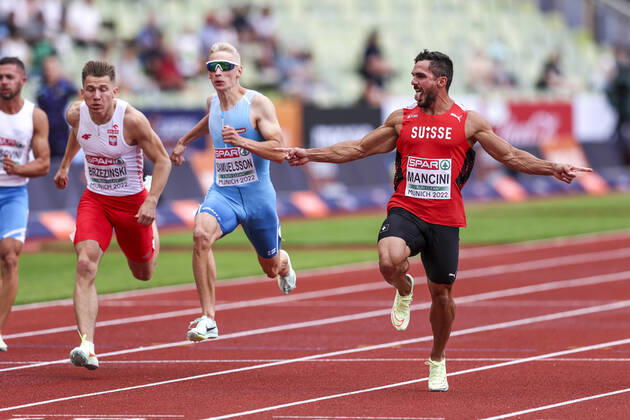 Bilder des Jahres 2022, Sport 08 August Sport Themen der Woche KW33 Sport Bilder des Tages European Championships Munich22; Leichtathletik, 15.08.2022 Pascal Mancini (SUI), Samuli Samuelsson (FIN) - European Championships Munich22 am 15.08.22 im Olympiastadion in Muenchen, Deutschland. Copyright: xBEAUTIFULxSPORTS AxelxKohringx