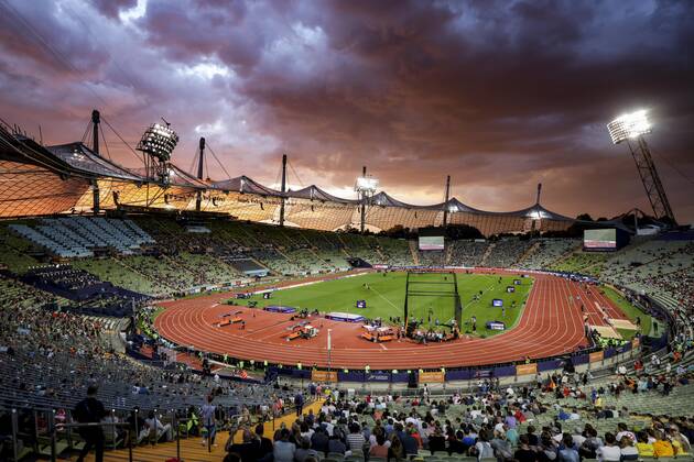 VARIOUS SPORTS - European Championships MUNICH,GERMANY,15.AUG.22 - ATHLETICS - European Championships, 1500m, men. Image shows an overview of the Olympiastadion Munich.  GEPAxpictures xPatrickxSteiner