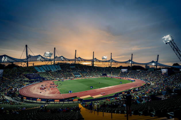 European Championships Munich22; Leichtathletik, 20.08.2022 Das Olympiastadion Muenchen zeigt sich von der besten Seite beim Sonnenuntergang am 20.08.2022 bei den Leichtathletik-Europameisterschaften in Muenchen Copyright: xBEAUTIFULxSPORTS Flatemerschx