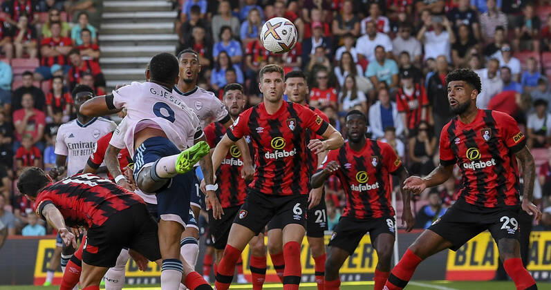 Bournemouth v Arsenal Premier League Gabriel Jesus of Arsenal heads at goal during the Premier League match at the Vitality Stadium, Bournemouth Content Not Available For UK Newspapers Copyright: xJeremyxLandeyx FIL-17249-0113 UK Newspapers OUT