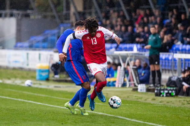 Denmark U19 v England U19, UEFA U19 Championship qualifier, Hobro, Denmark Hobro, Denmark. 27th, September 2022. Patrick Dorgu (13) of Denmark seen during the UEFA U19 Championship qualifier between Denmark and England at DS Arena in Hobro. Hobro Denmark Copyright: xGonzalesxPhoto BalazsxPopalx