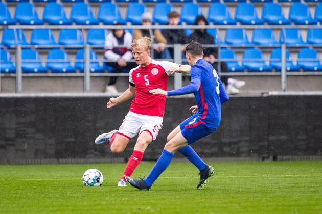 Denmark U19 v England U19, UEFA U19 Championship qualifier, Hobro, Denmark Hobro, Denmark. 27th, September 2022. Gustav Mortensen (5) of Denmark seen during the UEFA U19 Championship qualifier between Denmark and England at DS Arena in Hobro. Hobro Denmark Copyright: xGonzalesxPhoto BalazsxPopalx