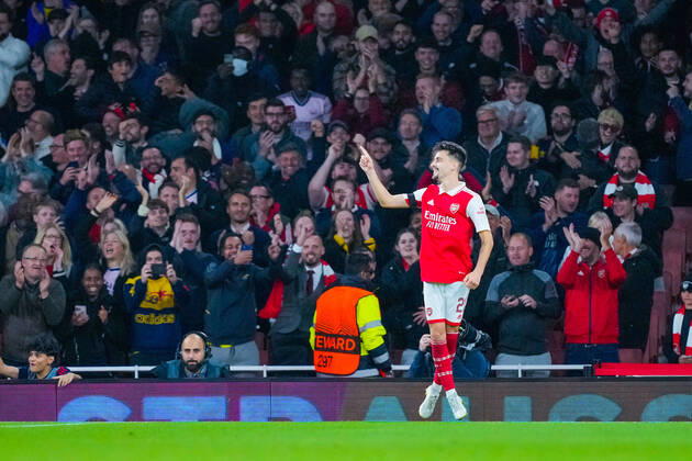 UEFA Europa League 2022 2023 Arsenal Bodo Glimt London, England 20221006 Arsenals Fabio Vieira celebrates after scoring 3 0 during the Europa League group stage match between Arsenal and Bodo Glimt at the Emirates Stadium Photo Beate Oma Dahle NTB London England  Copyright: xBeatexOmaxDahlex xNTBx EDITORIAL USE ONLY. RESTRICTED USE FOR BETTING COMPANIES
