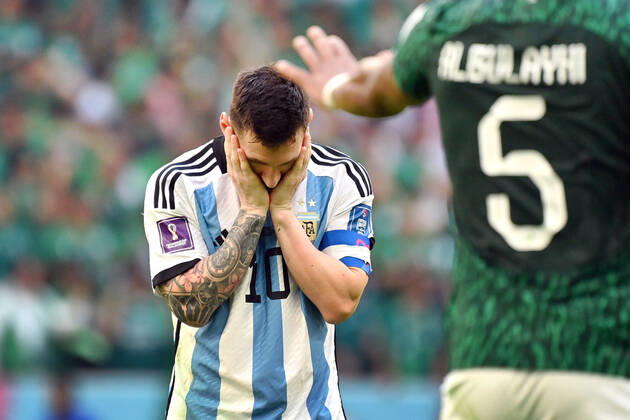 Lionel MESSI (ARG), Enttaeuschung,Frust, enttaeuscht,frustriert,niedergeschlagen, Aktion,Einzelbild,angeschnittenes Einzelmotiv,Halbfigur,halbe Figur. Spiel 8,Gruppe C Argentinien (ARG) - Saudi Arabien (KSA) 1-2 am 22.11.2022, Lussail Stadium. Fussball Weltmeisterschaft 20122 in Katar vom 20.11. - 18.12.2022