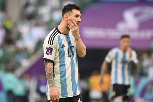 Lionel MESSI (ARG), Enttaeuschung,Frust, enttaeuscht,frustriert,niedergeschlagen, Aktion,Einzelbild,angeschnittenes Einzelmotiv,Halbfigur,halbe Figur. Spiel 8,Gruppe C Argentinien (ARG) - Saudi Arabien (KSA) 1-2 am 22.11.2022, Lussail Stadium. Fussball Weltmeisterschaft 20122 in Katar vom 20.11. - 18.12.2022