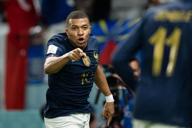 221122 Kylian Mbappe of France celebrates the 3-1 goal during the FIFA World Cup, WM, Weltmeisterschaft, Fussball 2022 football match between France and Australia on November 22, 2022 in Doha. Photo: Joel Marklund BILDBYRAN kod JM JM0383 bbeng fotboll football soccer fotball vm fotbolls-vm fotball-vm fotbolls-vm 2022 fifa world cup 2022 frankrike france australien australia jubel Copyright: JOELxMARKLUND BB221122JM136