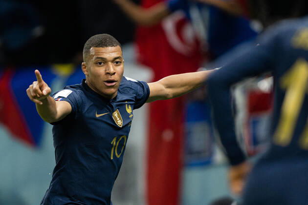 221122 Kylian Mbappe of France celebrates the 3-1 goal during the FIFA World Cup, WM, Weltmeisterschaft, Fussball 2022 football match between France and Australia on November 22, 2022 in Doha. Photo: Joel Marklund BILDBYRAN kod JM JM0383 bbeng fotboll football soccer fotball vm fotbolls-vm fotball-vm fotbolls-vm 2022 fifa world cup 2022 frankrike france australien australia jubel Copyright: JOELxMARKLUND BB221122JM137