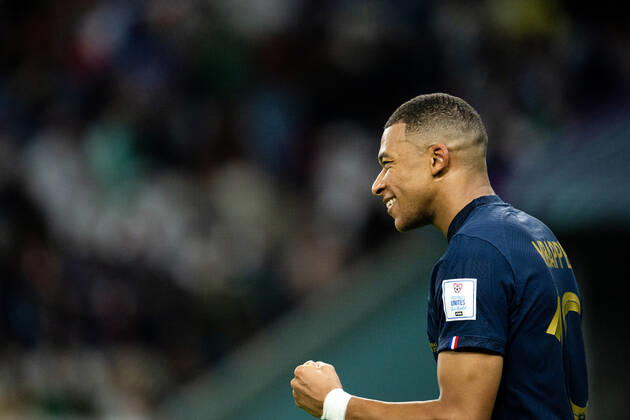 221122 Kylian Mbappe of France celebrates the 3-1 goal during the FIFA World Cup, WM, Weltmeisterschaft, Fussball 2022 football match between France and Australia on November 22, 2022 in Doha. Photo: Joel Marklund BILDBYRAN kod JM JM0383 bbeng fotboll football soccer fotball vm fotbolls-vm fotball-vm fotbolls-vm 2022 fifa world cup 2022 frankrike france australien australia jubel Copyright: JOELxMARKLUND BB221122JM146