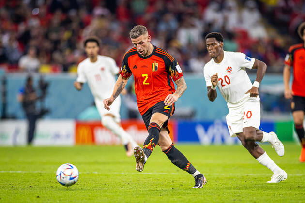 23.11.2022 DOHA, KATAR, AHMAD BIN ALI STADIUM, PILKA NOZNA MISTRZOSTWA SWIATA W PILCE NOZNEJ KATAR 2022 ( FIFA World Cup, WM, Weltmeisterschaft, Fussball QATAR 2022 ) MECZ BELGIA - KANADA GAME BELGIUM - CANADA NZ TOBY ALDERWEIRELD FOTO LUKASZ SKWIOT CYFRASPORT NEWSPIX.PL --- Newspix.pl 20221123CSLS162