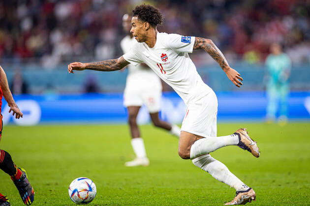 23.11.2022 DOHA, KATAR, AHMAD BIN ALI STADIUM, PILKA NOZNA MISTRZOSTWA SWIATA W PILCE NOZNEJ KATAR 2022 ( FIFA World Cup, WM, Weltmeisterschaft, Fussball QATAR 2022 ) MECZ BELGIA - KANADA GAME BELGIUM - CANADA NZ TAJON BUCHANAN FOTO LUKASZ SKWIOT CYFRASPORT NEWSPIX.PL --- Newspix.pl 20221123CSLS186