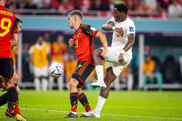 23.11.2022 DOHA, KATAR, AHMAD BIN ALI STADIUM, PILKA NOZNA MISTRZOSTWA SWIATA W PILCE NOZNEJ KATAR 2022 ( FIFA World Cup, WM, Weltmeisterschaft, Fussball QATAR 2022 ) MECZ BELGIA - KANADA GAME BELGIUM - CANADA NZ JONATHAN DAVID LEANDRO TROSSARD FOTO LUKASZ SKWIOT CYFRASPORT NEWSPIX.PL --- Newspix.pl 20221123CSLS193
