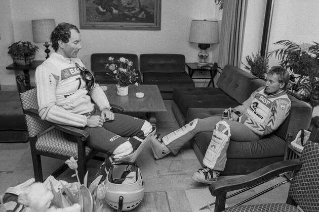 Sestriere 1986-11-29 Alpina skidakarna Ingemar Stenmark, Sverige och Bojan Krizaj, Jugoslavien Sestriere Italien x4x Copyright: xTorbjörnxAnderssonx xEXPx xTTx STENMARK-KRIZAJ