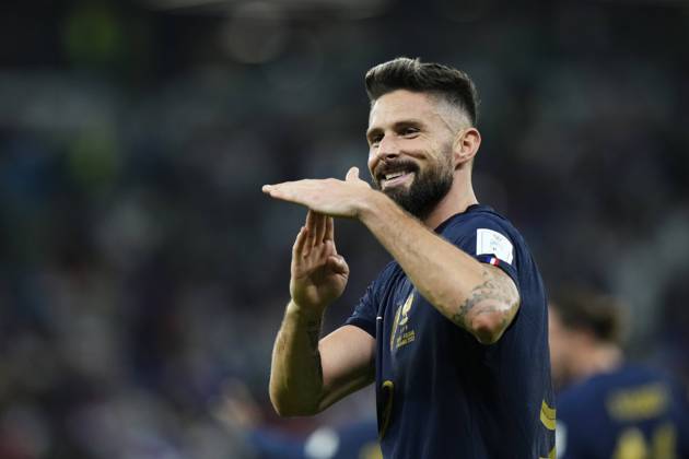 France v Poland: Round of 16 - FIFA World Cup, WM, Weltmeisterschaft, Fussball Qatar 2022 Olivier Giroud centre-forward of France and AC Milan celebrates after scoring his sides first goal during the FIFA World Cup Qatar 2022 Round of 16 match between France and Poland at Al Thumama Stadium on December 4, 2022 in Doha, Qatar. Doha Qatar  Copyright: xJosexBretonx originalFilename:breton-francevp221204_npKer.jpg