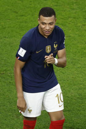 Kylian Mbappe of France celebrates a goal during the FIFA round 16 soccer match between France and Poland at Al Thumama a stadium in Doha, Qatar, 04 December 2022. World Cup 2022: France vs. Poland !ACHTUNG: NUR REDAKTIONELLE NUTZUNG! Copyright: xRodrigoxJiménezx GR7223 20221204-31b01019fd689d6bd0e6fbffe10bfcd8832a7070