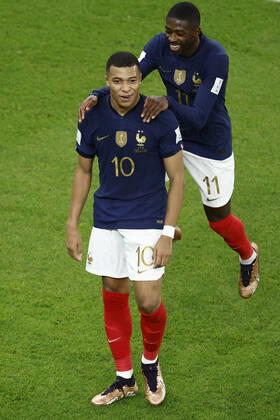 Kylian Mbappe of France celebrates a goal during the FIFA round 16 soccer match between France and Poland at Al Thumama a stadium in Doha, Qatar, 04 December 2022. World Cup 2022: France vs. Poland !ACHTUNG: NUR REDAKTIONELLE NUTZUNG! Copyright: xRodrigoxJiménezx GR7225 20221204-5cd867f036702af5950f078aa4403d0abba623a3