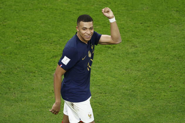 Kylian Mbappe of France celebrates a goal during the FIFA round 16 soccer match between France and Poland at Al Thumama a stadium in Doha, Qatar, 04 December 2022. World Cup 2022: France vs. Poland !ACHTUNG: NUR REDAKTIONELLE NUTZUNG! Copyright: xRodrigoxJiménezx GR7213 20221204-87f17d545b8c20d47118f08366ceed0d3129c407