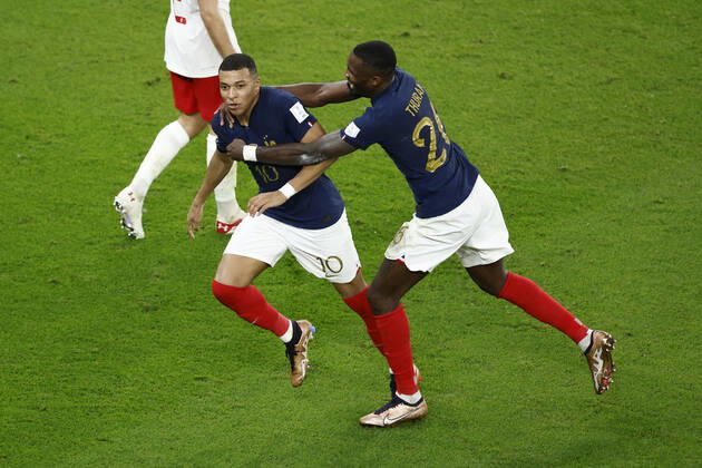 Kylian Mbappe of France celebrates a goal during the FIFA round 16 soccer match between France and Poland at Al Thumama a stadium in Doha, Qatar, 04 December 2022. World Cup 2022: France vs. Poland !ACHTUNG: NUR REDAKTIONELLE NUTZUNG! Copyright: xRodrigoxJiménezx GR7170 20221204-919efdd0af75c10b1e393969476371463db8e2f3
