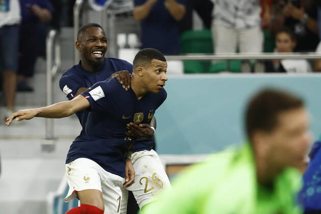 Kylian Mbappe of France celebrates a goal during the FIFA round 16 soccer match between France and Poland at Al Thumama a stadium in Doha, Qatar, 04 December 2022. World Cup 2022: France vs. Poland !ACHTUNG: NUR REDAKTIONELLE NUTZUNG! Copyright: xJoséxMéndezx GR7195 20221204-7161fff544bda4554b67645a1b2f0d327e3922dd