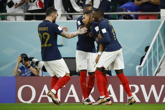 Kylian Mbappe of France celebrates a goal during the FIFA round 16 soccer match between France and Poland at Al Thumama a stadium in Doha, Qatar, 04 December 2022. World Cup 2022: France vs. Poland !ACHTUNG: NUR REDAKTIONELLE NUTZUNG! Copyright: xJoséxMéndezx GR7163 20221204-0c2db43043b0bc827e717bf3f5da29e08005e715