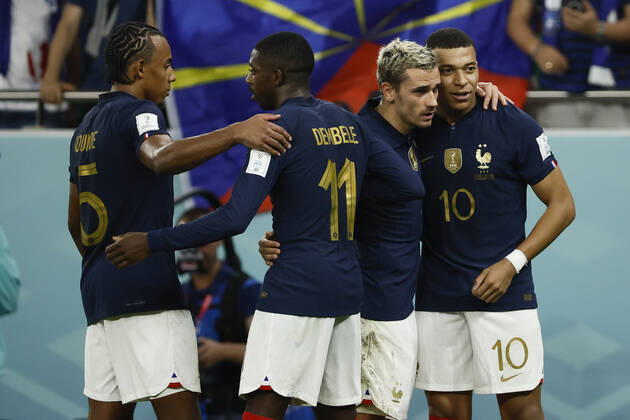 Kylian Mbappe of France celebrates a goal during the FIFA round 16 soccer match between France and Poland at Al Thumama a stadium in Doha, Qatar, 04 December 2022. World Cup 2022: France vs. Poland !ACHTUNG: NUR REDAKTIONELLE NUTZUNG! Copyright: xJoséxMéndezx GR7155 20221204-ebf347eeafae85203d51fd2c2a7f93f2a858388a