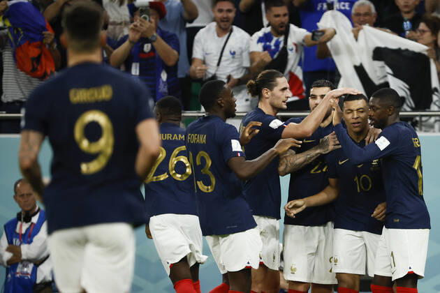 Kylian Mbappe of France celebrates a goal during the FIFA round 16 soccer match between France and Poland at Al Thumama a stadium in Doha, Qatar, 04 December 2022. World Cup 2022: France vs. Poland !ACHTUNG: NUR REDAKTIONELLE NUTZUNG! Copyright: xJoséxMéndezx GR7149 20221204-faf3777ab1eaecf627b73ccb11c9ac177cbdcd63
