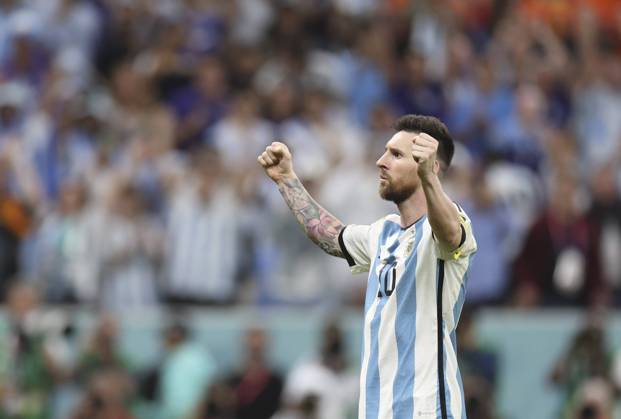 (221209) -- LUSAIL, Dec. 9, 2022 -- Lionel Messi of Argentina celebrates during the penalty shoot-out of the Quarterfinal between the Netherlands and Argentina of the 2022 FIFA World Cup, WM, Weltmeisterschaft, Fussball at Lusail Stadium in Lusail, Qatar, Dec. 9, 2022. ) (SP)QATAR-LUSAIL-2022 WORLD CUP-QUARTERFINAL-NED VS ARG CaoxCan