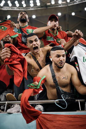 morocco vs portugal DOHA, CA - 10.12.2022: MOROCCO VS PORTUGAL - Moroccan fans celebrate ranking after the match between Morocco and Portugal, valid for the quarterfinals of the World Cup, held at Al Thumama Stadium in Doha, Qatar. (Photo: Marcelo Machado de Melo Fotoarena) x2308631x MarceloxMachadoxdexMelo
