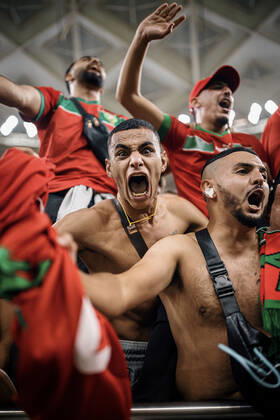 morocco vs portugal DOHA, CA - 10.12.2022: MOROCCO VS PORTUGAL - Moroccan fans celebrate ranking after the match between Morocco and Portugal, valid for the quarterfinals of the World Cup, held at Al Thumama Stadium in Doha, Qatar. (Photo: Marcelo Machado de Melo Fotoarena) x2308632x MarceloxMachadoxdexMelo