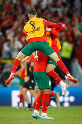 morocco vs portugal DOHA, CA - 10.12.2022: MOROCCO VS PORTUGAL - ABOUKHLAL Zakaria of Morocco celebrates the ranking during the match between Morocco and Portugal, valid for the quarterfinals of the World Cup, held at the Al Thumama Stadium in Doha, Qatar. (Photo: Rodolfo Buhrer La Imagem Fotoarena) x2308656x RodolfoxBuhrer