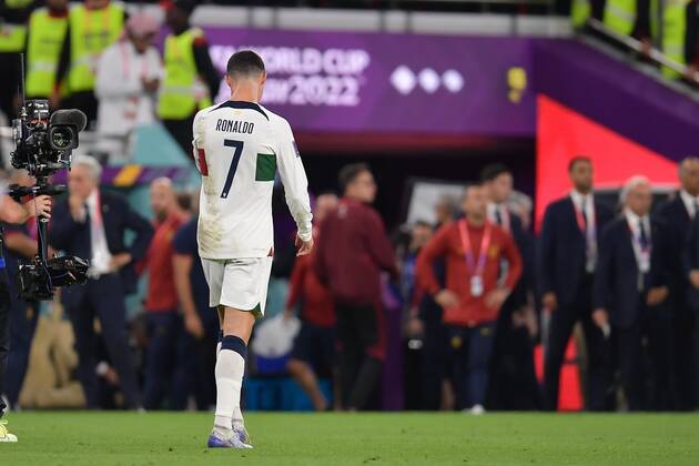 RECORD DATE NOT STATED FIFA World Cup, WM, Weltmeisterschaft, Fussball Qatar 2022 Morocco vs Portugal CF Cristiano Ronaldo of Portugal during the game Morocco vs Portugal, corresponding to the Quarterfinal of the FIFA World Cup Qatar 2022, at Al Thumama Stadium, Doha, on December 10, 2022. <br><br> Cristiano Ronaldo de Portugal durante el partido Marruecos vs Portugal, correspondiente a los cuartos de final de la Copa Mundial de la FIFA Catar 2022, en el Estadio Al Thumama, Doha, el 10 de Diciembre de 2022 DOHA DOHA QATAR Copyright: xAdrianxMaciasx 20221210_7755