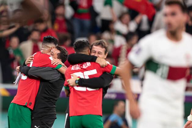 RECORD DATE NOT STATED December 10, 2022. - Doha, Qatar. - Al Thumama Stadium. FIFA World Cup, WM, Weltmeisterschaft, Fussball 2022. Round of 8. Portugal v Morocco. In photo: Morocco celebrate DmitryxGolubovich