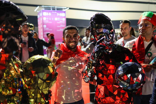 QATAR, AL KHOR - DECEMBER 14, 2022: Morocco s supporters cheer before their 2022 FIFA World Cup, WM, Weltmeisterschaft, Fussball semi-final football match against France at Al-Bayt Stadium. Sergei Bobylev TASS  56418230