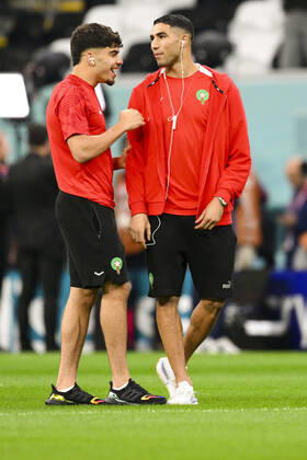 Reconnaissance du terrain par les joueurs du Marco HAKIMI Achraf (MAR) FOOTBALL : France vs Maroc - 1 2 finale - coupe du Monde Qatar 2022 - 14 12 2022 JBAutissier Panoramic