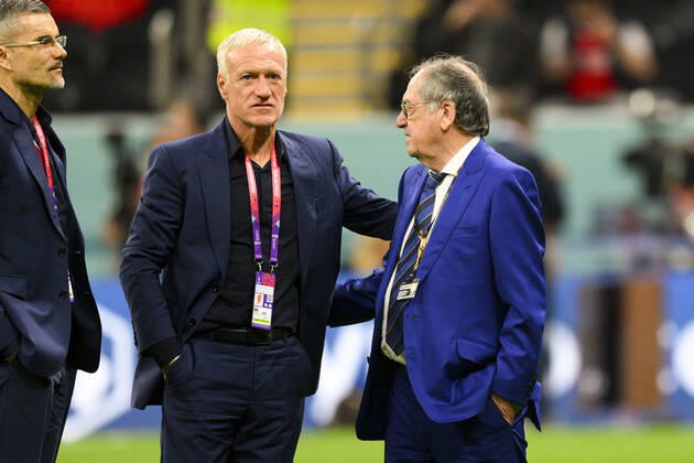 Didier Deschamps entraineur Selectionneur et Noel Le Graet - president FFF FOOTBALL : France vs Maroc - 1 2 finale - coupe du Monde Qatar 2022 - 14 12 2022 JBAutissier Panoramic