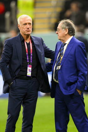 Didier Deschamps entraineur Selectionneur et Noel Le Graet - president FFF FOOTBALL : France vs Maroc - 1 2 finale - coupe du Monde Qatar 2022 - 14 12 2022 JBAutissier Panoramic
