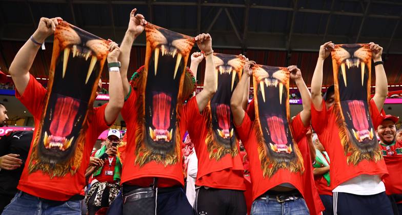 Al Khor, Qatar, 14th December 2022. Morocco fans during the FIFA World Cup, WM, Weltmeisterschaft, Fussball 2022 match at Al Bayt Stadium, Al Khor. Picture credit should read: David Klein Sportimage EDITORIAL USE ONLY. No use with unauthorised audio, video, data, fixture lists, club league logos or live services. Online in-match use limited to 120 images, no video emulation. No use in betting, games or single club league player publications. SPI-2098-0006