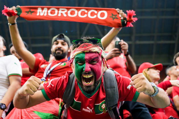 221214 A fan of Morocco ahead of the FIFA World Cup, WM, Weltmeisterschaft, Fussball 2022 semifinal between France and Morocco on December 14, 2022 in Doha. Photo: Joel Marklund BILDBYRAN kod JM JM0412 bbeng fotboll football soccer fotball vm fotbolls-vm fotball-vm fotbolls-vm 2022 fifa world cup 2022 semifinal semi-final frankrike france marocko morocco publik jubel fans Copyright: JOELxMARKLUND BB221214JM012