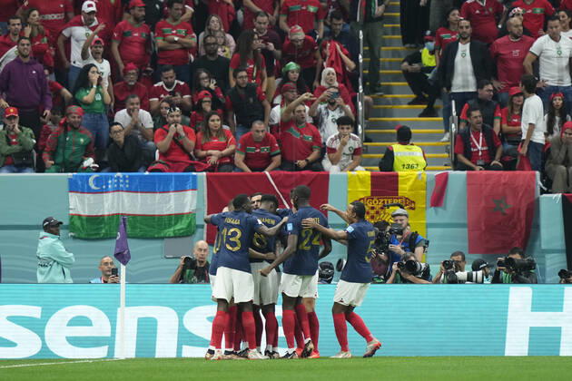 France v Morocco: Semi Final - FIFA World Cup, WM, Weltmeisterschaft, Fussball Qatar 2022 Theo Hernandez left-back of France and AC Milan celebrates after scoring his sides first goal during the FIFA World Cup Qatar 2022 semi final match between France and Morocco at Al Bayt Stadium on December 14, 2022 in Al Khor, Qatar. Al Khor Qatar  Copyright: xJosexBretonx originalFilename:breton-francevm221214_npIZW.jpg