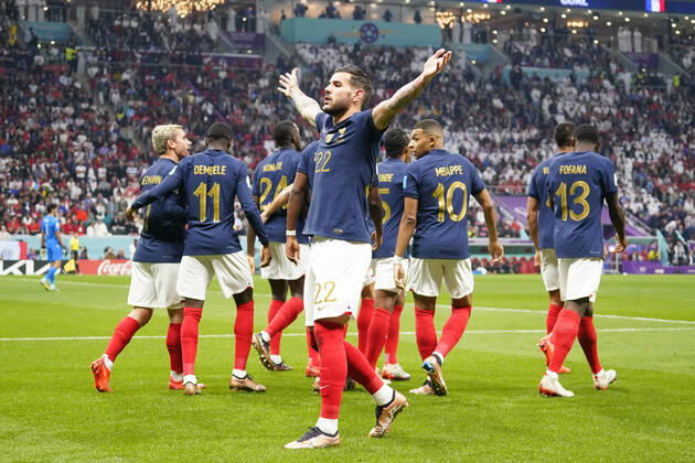 QAT: France v Morocco. FIFA World Cup, WM, Weltmeisterschaft, Fussball Qatar 2022. Semi-final Theo Hernandez of France celebrates his goal during the FIFA World Cup Qatar 2022 match, Semi-final between Frtance and Morocco played at Al Bayt Stadium on Dec 14, 2022 in Al Khor Qatar. Copyright: xBaguxBlancox xPRESSINx WC_221214_053