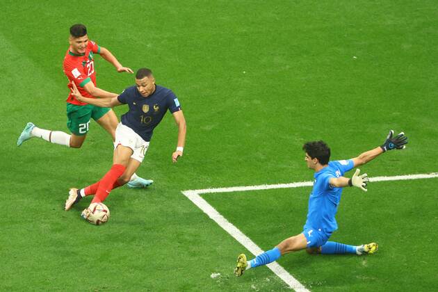 Mandatory Credit: Photo by Kieran McManus Shutterstock (13661836ae) Kylian Mbappe of France shoots at goal France v Morocco, FIFA World Cup, WM, Weltmeisterschaft, Fussball 2022, Semi Final, Football, Al Bayt Stadium, Al Khor, Qatar - 14 Dec 2022 Editorial Use Only France v Morocco, FIFA World Cup 2022, Semi Final, Football, Al Bayt Stadium, Al Khor, Qatar - 14 Dec 2022 Editorial Use Only Copyright: xKieranxMcManus Shutterstockx 13661836ae
